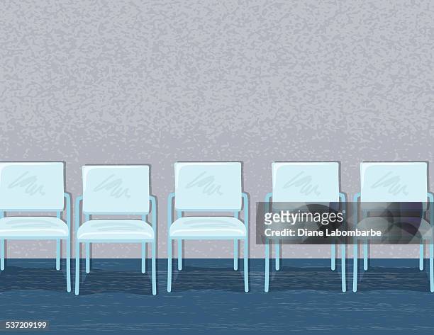 chairs lined up in an empty waiting room or office - chairs in a row stock illustrations