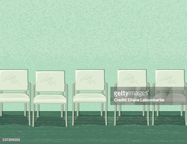 chairs lined up in an empty waiting room or office - doctors office no people stock illustrations