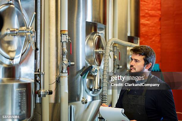 brewmaster checking his brew - brewmaster stockfoto's en -beelden