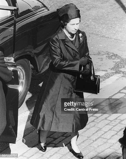 Queen Elizabeth II outside Westminster Abbey for the funeral of Lord Mountbatten, London, September 5th 1979.