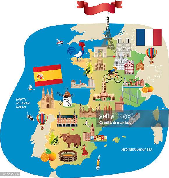 france spain cartoon maps - cannes map stock illustrations