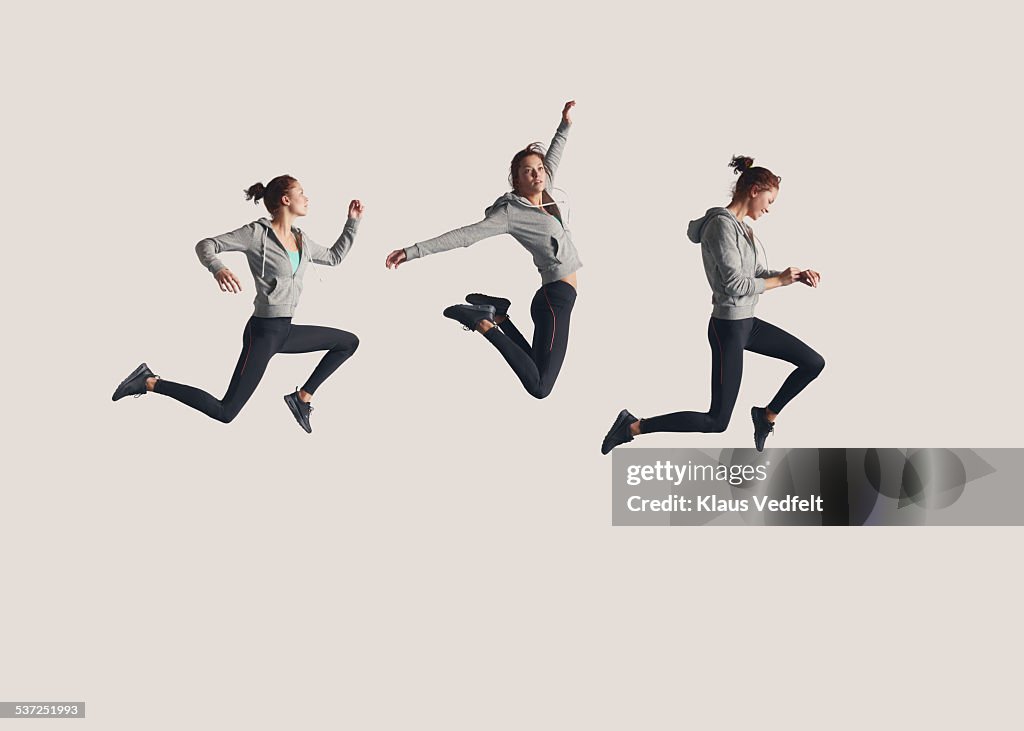 Sequence of female runner in the air