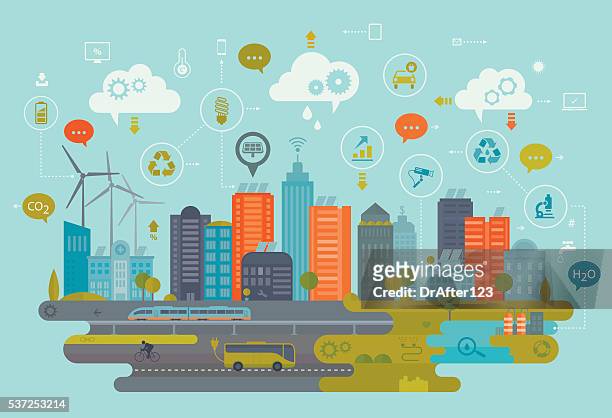green city and smart technology - electrical component stock illustrations