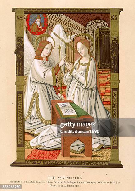 medieval art - the annunciation - angel gabriel stock illustrations