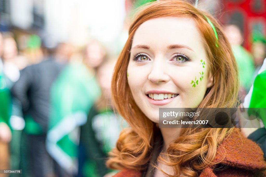 Beautiful Irish girl on St. Patricks Day, Dublin, Ireland.