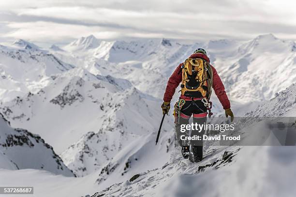trekking in the austrian alps - climbing snow mountain imagens e fotografias de stock