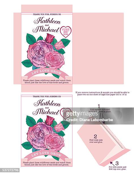 roses wedding seed packet template - seed packet stock illustrations