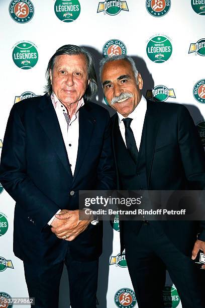 Ilie Nastase and Mansour Bahrami attend the Trophy of the Legends Perrier Party at Pavillon Vendome on June 1, 2016 in Paris, France.