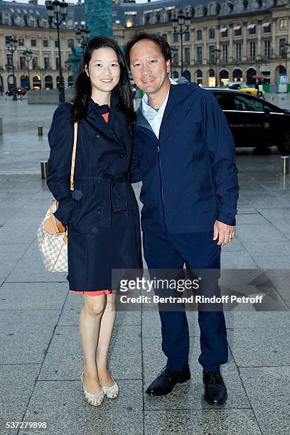 Michael Chang and his wife Amber Liu attend the Trophy of the Legends Perrier Party at Pavillon Vendome on June 1, 2016 in Paris, France.