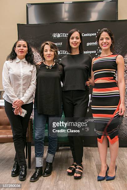 Dolores Heredia, Paulina Garcia, Gabriela de la Garza and Adriana Llabres pose during the press conference of the play 'Las Analfabetas' at Maria...