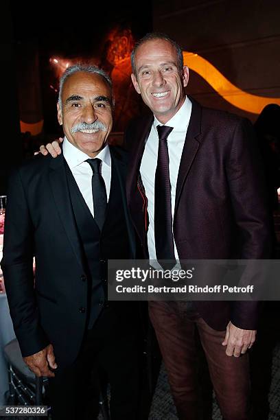 Mansour Bahrami and Guy Forget attend the Trophy of the Legends Perrier Party at Pavillon Vendome on June 1, 2016 in Paris, France.