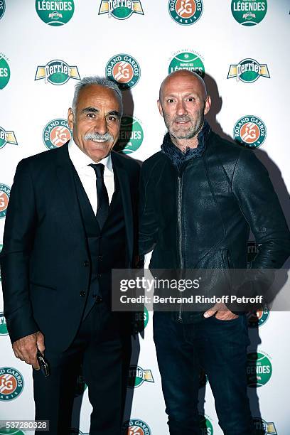 Mansour Bahrami and Fabien Barthez attend the Trophy of the Legends Perrier Party at Pavillon Vendome on June 1, 2016 in Paris, France.