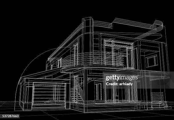 abstract wire-frame construction house architecture - private foundations stock illustrations