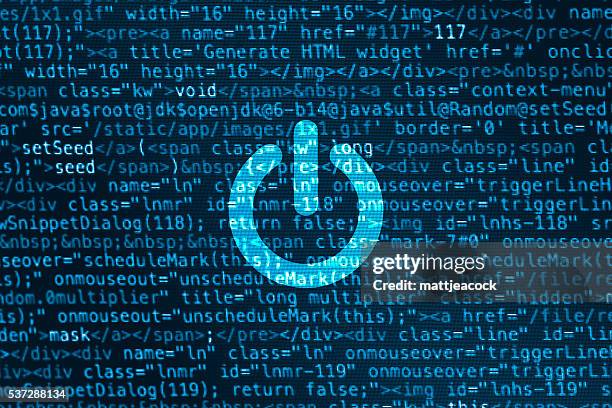 computer data code screen with power icon - network cable close up stock illustrations