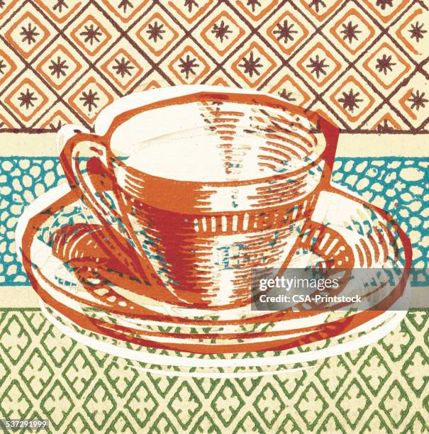 coffee or tea cup and saucer - kitchen counter background stock illustrations
