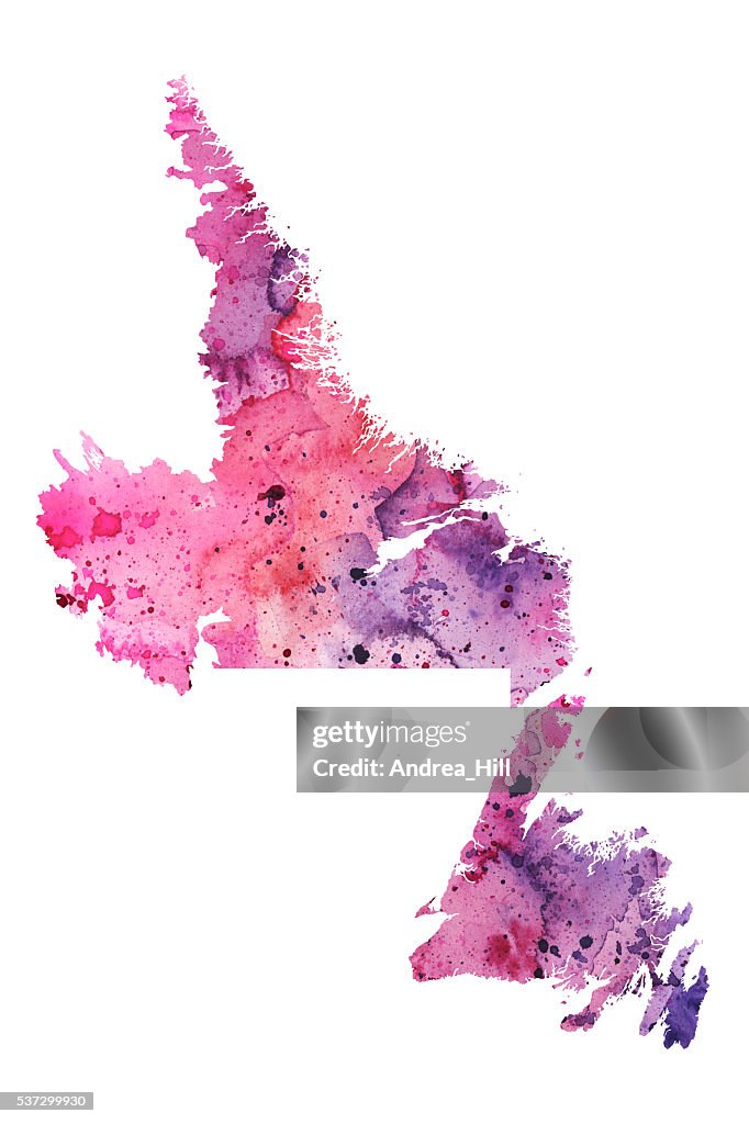 Newfoundland Abstract Map Map Of Newfoundland With Watercolor Texture Raster Illustration High ...
