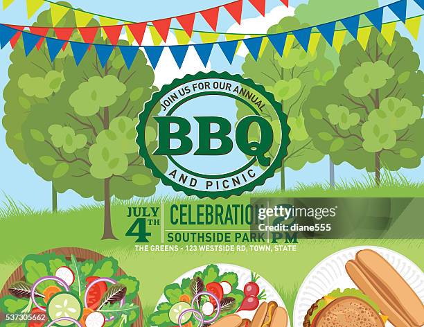 summer bbq party invitation template - picnic stock illustrations