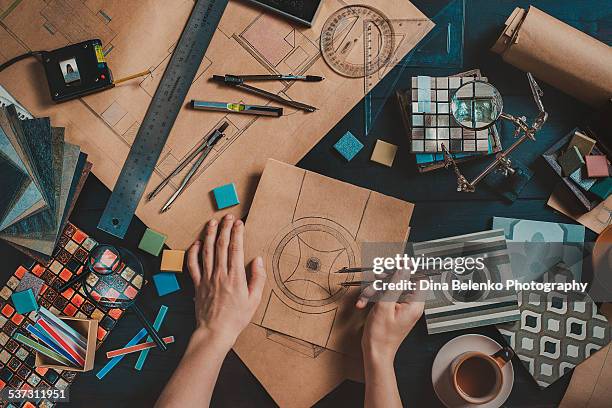 draw your home: architect's workplace - working tools foto e immagini stock