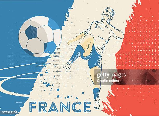 jahrgang fußball hintergrund mit frankreich-spieler - france football stock-grafiken, -clipart, -cartoons und -symbole