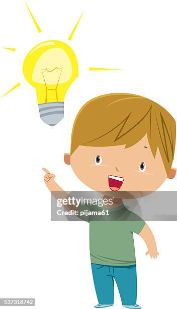 kind mit idee. - männlicher teenager stock-grafiken, -clipart, -cartoons und -symbole