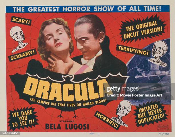 Poster for Tod Browning's 1931 horror film 'Dracula' starring Bela Lugosi and Helen Chandler.