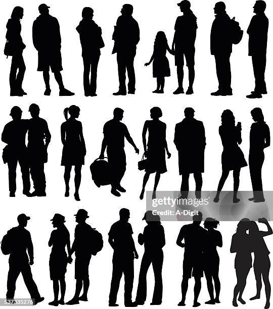 all kinds of people silhouettes - woman body contour standing stock illustrations