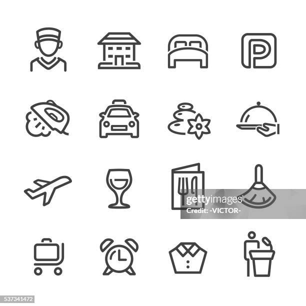 hotel and services icons - line series - hotel mini bar stock illustrations