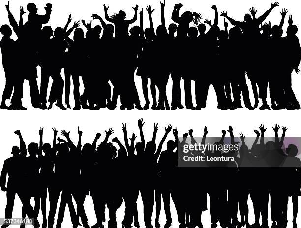 crowd (complete, moveable, detailed people) - audience cheering hands stock illustrations