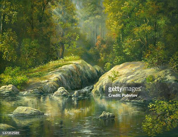 rocky river - waters edge stock illustrations