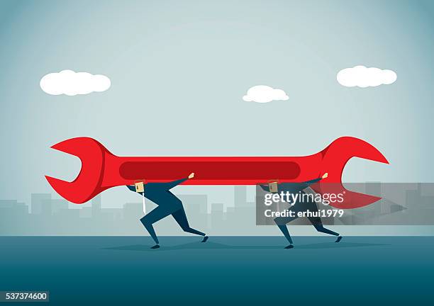 laborer - holding wrench stock illustrations