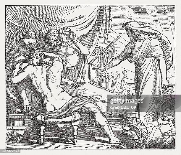 achilles, at the bier of his friend patroclus, greek mythology - achilles stock illustrations