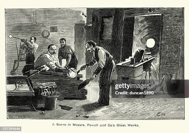 james powell and sons (whitefriars) glass works - glass blowing stock illustrations