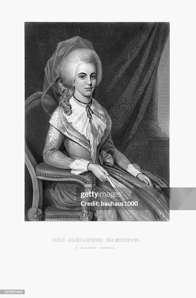 Graviertes Porträt von Frau Alexander Hamilton, Elizabeth Schuyler, ca. 1780