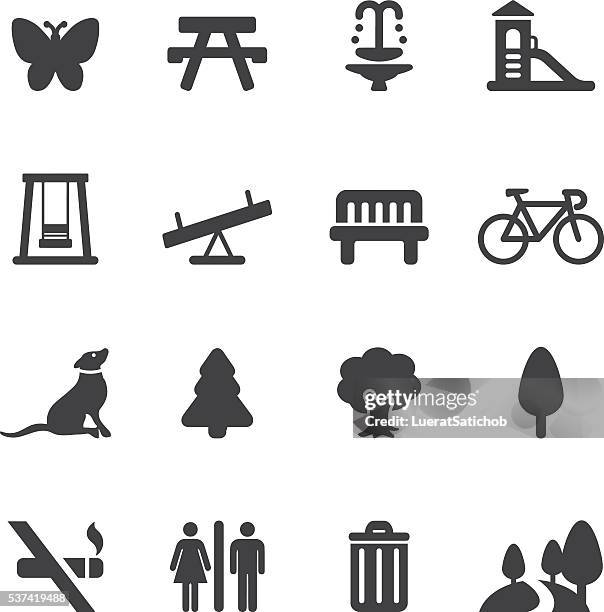 park und outdoor-silhouette icons/eps10 - park stock-grafiken, -clipart, -cartoons und -symbole