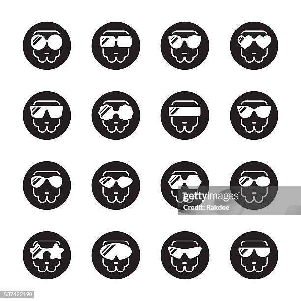 sunglasses icons - black circle series - round eyeglasses clip art stock illustrations
