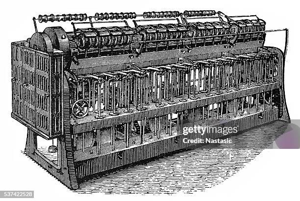 flax spinning machine - spinning mill stock illustrations