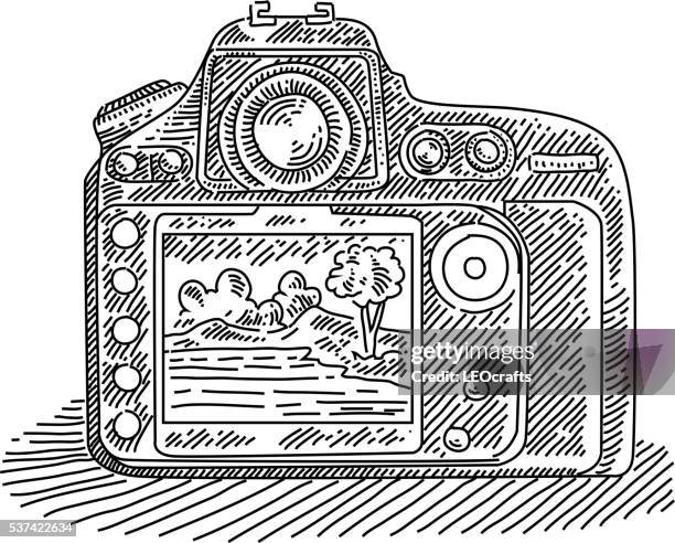 digital slr camera drawing - dslr camera stock illustrations
