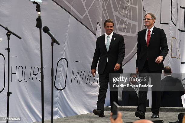 Governor of New York Andrew Cuomo and Executive Vice President, General Motors, and President at Global Cadillac Johan de Nysschen speak onstage as...