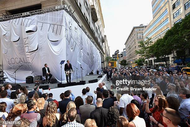 Governor of New York Andrew Cuomo and Executive Vice President, General Motors, and President at Global Cadillac Johan de Nysschen speak onstage as...