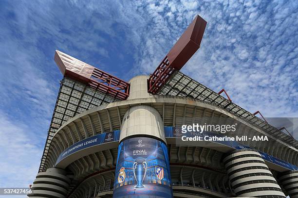 General view outside the San Siro stadium ahead of the final at Stadio Giuseppe Meazza on May 26, 2016 in Milan, Italy.