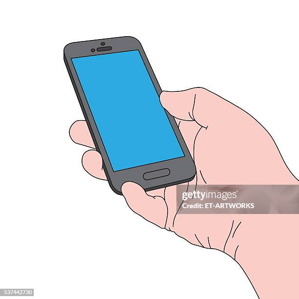 hand holding smart phone - smartphone isolated studio stock illustrations