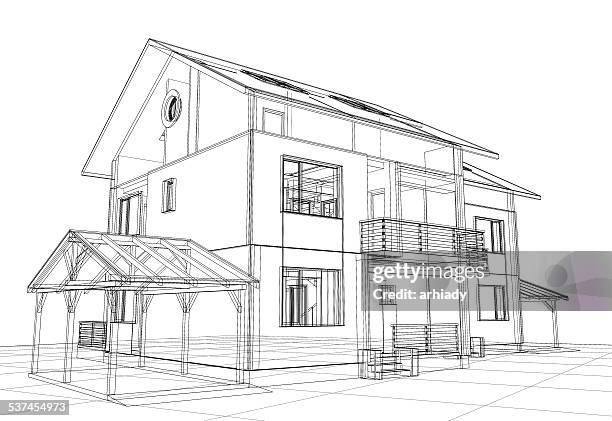 abstract wire-frame construction house architecture - building wireframe stock illustrations