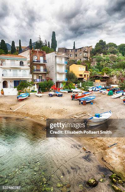 spiaggia mazzaro (beach) taormina, off season - taormina stock pictures, royalty-free photos & images