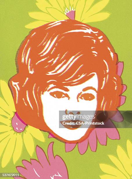 woman on floral background - big hair stock illustrations