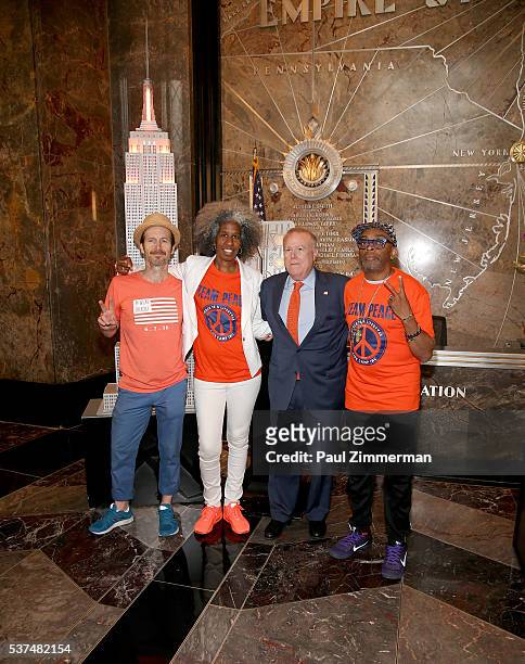 Denis O'Hare, Erica Ford, John Feinblatt and Spike Lee light The Empire State Building In Recognition Of National Gun Violence Awareness Month at The...