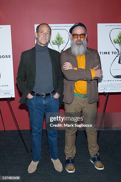 Filmmaker Charles Ferguson and Musician Michale Stipe attend the "Time To Choose" New York screening at Landmark's Sunshine Cinema on June 1, 2016 in...