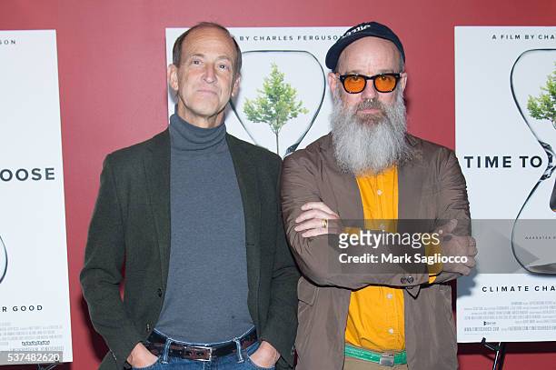 Filmmaker Charles Ferguson and Musician Michale Stipe attend the "Time To Choose" New York screening at Landmark's Sunshine Cinema on June 1, 2016 in...