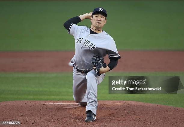 Masahiro Tanaka of the New York Yankees delivers a pitch in the first inning during MLB game action against the Toronto Blue Jays on June 1, 2016 at...