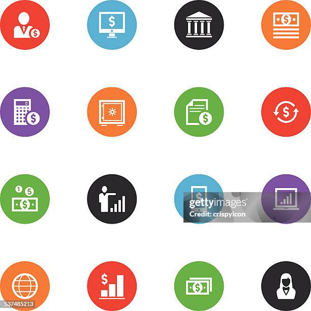 ilustraciones, imágenes clip art, dibujos animados e iconos de stock de iconos de finanzas en los botones de colores sobre fondo blanco - director financiero