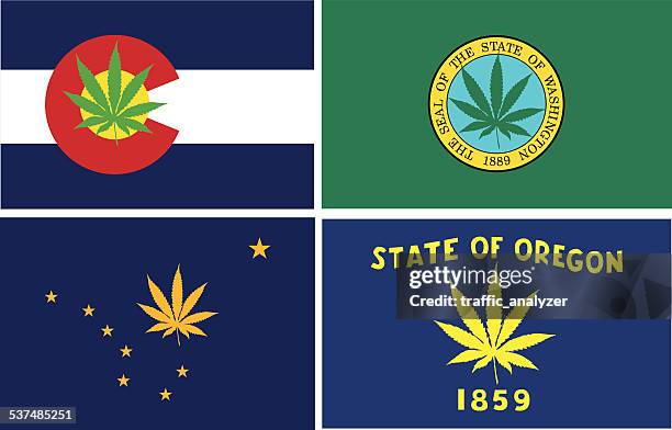 stockillustraties, clipart, cartoons en iconen met modified flags of states that legalized marijuana - rastafari